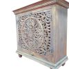17 Inch Cabinet with 2 Doors and Filigree Cutout Front, Brown