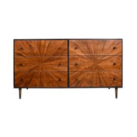 Jag 58 Inch Mango Wood Dresser, 6 Drawers, Sunburst Warm Brown
