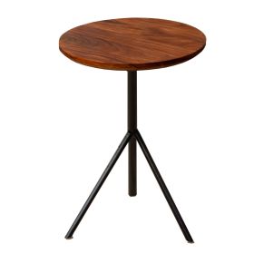 19 Inch Handcrafted Round Acacia Wood End Side Table, Sleek Tripod Metal Base, Walnut Brown, Black