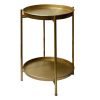 20 Inch High Round Side End Table with 2 Tier Iron Frame, Matte Gold