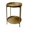 20 Inch High Round Side End Table with 2 Tier Iron Frame, Matte Gold