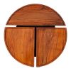 18 Inch Round Acacia Wood Side Accent End Table with 3 Tabletop Sections, Warm Brown