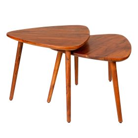 18,16 Inch 2 Piece Grain Guitar Pick Style Nesting Side Table Set, Acacia Wood, Brown