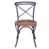 19 Inch Industrial Dining Accent Chair with Mango Wood Seat, Open X Iron Backrest, Metallic Gray, Brown