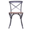 19 Inch Industrial Dining Accent Chair with Mango Wood Seat, Open X Iron Backrest, Metallic Gray, Brown