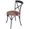 19 Inch Industrial Dining Accent Chair with Mango Wood Seat, Open X Iron Backrest, Metallic Gray, Brown