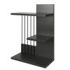 16 Inch 3 Tier Rectangular Wood Floating Wall Mount Shelf with Vertical Bars Accent, Charcoal Gray