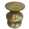 18 Inch Round Accent Side End Table, Turned Pedestal Base, Aluminum, Antique Gold Brass