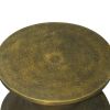 18 Inch Round Accent Side End Table, Turned Pedestal Base, Aluminum, Antique Gold Brass