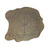 16 Inch Iron Accent End Table, Abstract Tabletop, Artisanal Engravings, Antique Brass, Black