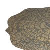 16 Inch Iron Accent End Table, Abstract Tabletop, Artisanal Engravings, Antique Brass, Black
