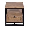 18 Inch Nightstand End Table, 1 Drawer, Open Storage, Natural Brown Mango Wood with a Rectangular Black Iron Frame