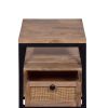 18 Inch Nightstand End Table, 1 Drawer, Open Storage, Natural Brown Mango Wood with a Rectangular Black Iron Frame