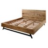 Bree Modern Rustic King Size Platform Bed, Brown Acacia & Mango Wood Frame, Angled Black Iron Legs