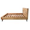Bree Modern Rustic King Size Platform Bed, Brown Acacia & Mango Wood Frame, Angled Black Iron Legs