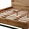 Bree Modern Rustic King Size Platform Bed, Brown Acacia & Mango Wood Frame, Angled Black Iron Legs