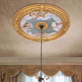 Cherubs Sky Round Chandelier Ceiling Medallion 36in (Color: Multi-Colored)