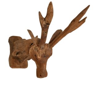 Teak Deer Head with Base (Color: )