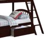 Diana Modern Wood Twin Bunk Bed, 2 Drawers, Slatted Arch Headboard, Brown