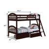 Diana Modern Wood Twin Bunk Bed, 2 Drawers, Slatted Arch Headboard, Brown