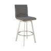 Aron 26 Inch Counter Height Swivel Stool, Vegan Faux Leather, Gray, Chrome