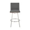 Aron 26 Inch Counter Height Swivel Stool, Vegan Faux Leather, Gray, Chrome
