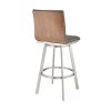Aron 26 Inch Counter Height Swivel Stool, Vegan Faux Leather, Gray, Chrome