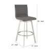 Aron 26 Inch Counter Height Swivel Stool, Vegan Faux Leather, Gray, Chrome