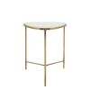 20, 18 Inch 2 Piece End Side Table Set, Wood Top, Gold Metal Frame, White