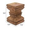 20 Inch Accent Table, Rustic Pillar Pedestal with Scrolled Carvings, Brown