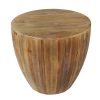 26 Inch Side End Table, Recycled Fir Wood, Round Drum Shape, Walnut Brown