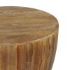 26 Inch Side End Table, Recycled Fir Wood, Round Drum Shape, Walnut Brown