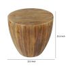 26 Inch Side End Table, Recycled Fir Wood, Round Drum Shape, Walnut Brown