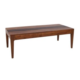 52 Inch Modern Coffee Table, Acacia Wood with Classic Block Legs, Brown (Color: brown)