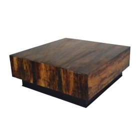 32 Inch Rustic Coffee Table, Teak Wood Plinth Base, Grain Details, Brown (Color: Black, Brown)