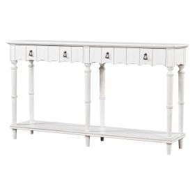 Tyra 63 Inch Console Sideboard Table, 4 Drawers, Turned Legs, White (Color: White)