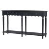 Tyra 63 Inch Console Sideboard Table, Grooved 4 Drawers, Turned Legs, Black