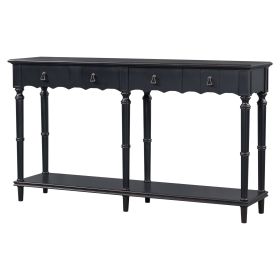Tyra 63 Inch Console Sideboard Table, Grooved 4 Drawers, Turned Legs, Black (Color: black)