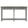 Tyra 63 Inch Console Sideboard Table, Grooved 4 Drawers, Turned Legs, Gray