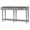 Tyra 63 Inch Console Sideboard Table, Grooved 4 Drawers, Turned Legs, Gray