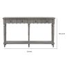 Tyra 63 Inch Console Sideboard Table, Grooved 4 Drawers, Turned Legs, Gray