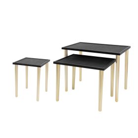 17, 19, 21 Inch Set of 3 Nesting Accent Tables, Pine Wood, Black and Gold (Color: Black and Gold)
