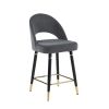 Dia 26 Inch Set of 2 Counter Stools, Arched Back, Retro Style, Gray, Gold