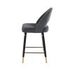Dia 26 Inch Set of 2 Counter Stools, Arched Back, Retro Style, Gray, Gold