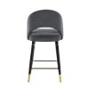 Dia 26 Inch Set of 2 Counter Stools, Arched Back, Retro Style, Gray, Gold