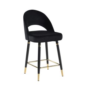 Dia 26 Inch Set of 2 Counter Stools, Bucket Style Seat, Dipped Legs, Black (Color: Black, Gold)