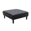 Ella 44 Inch Modern Ottoman, Deep Button Tufted, Black Vegan Faux Leather