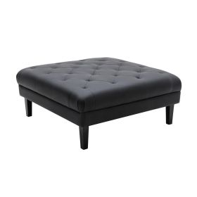 Ella 44 Inch Modern Ottoman, Deep Button Tufted, Black Vegan Faux Leather (Color: black)