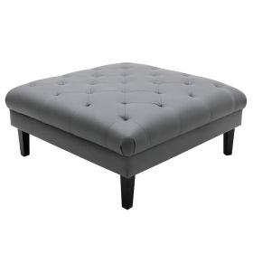 Ella 44 Inch Modern Ottoman, Deep Button Tufted, Gray Vegan Faux Leather (Color: Gray)