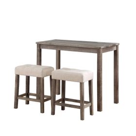 Cora 3 Piece Counter Height Table Set, Deep Tufted Stools, Brown, Beige (Color: Brown, Beige)
